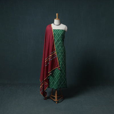 Pochampally Ikat Cotton Unstitched Dress Material: Kurta with Dupatta 23