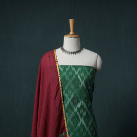 Pochampally Ikat Cotton Unstitched Dress Material: Kurta with Dupatta 23