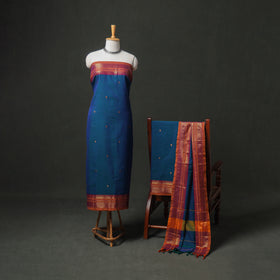 Dharwad Buti Cotton Plain Zari Border Unstitched Dress Material: Kurta, Bottom & Dupatta 52