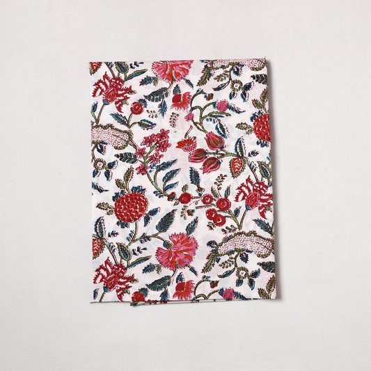 White - Sanganeri Block Printed Cotton Precut Fabric (1.3 meter) 70