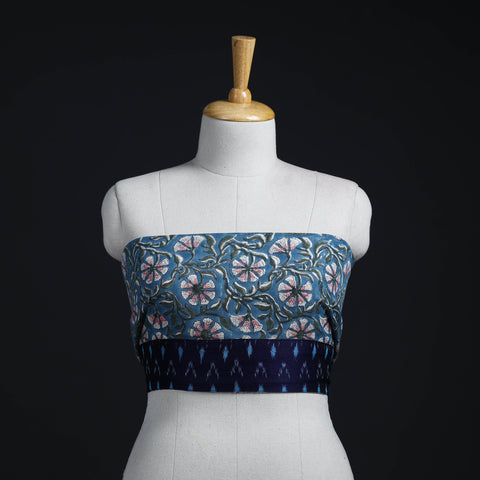 Blue - Block Print Woollen Sanganeri Blouse Piece 69