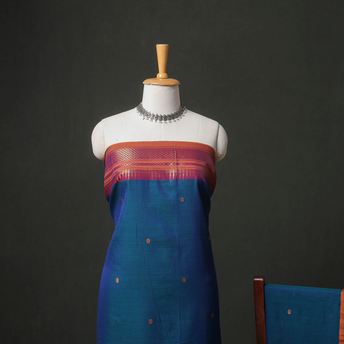 Dharwad Buti Cotton Plain Zari Border Unstitched Dress Material: Kurta, Bottom & Dupatta 52