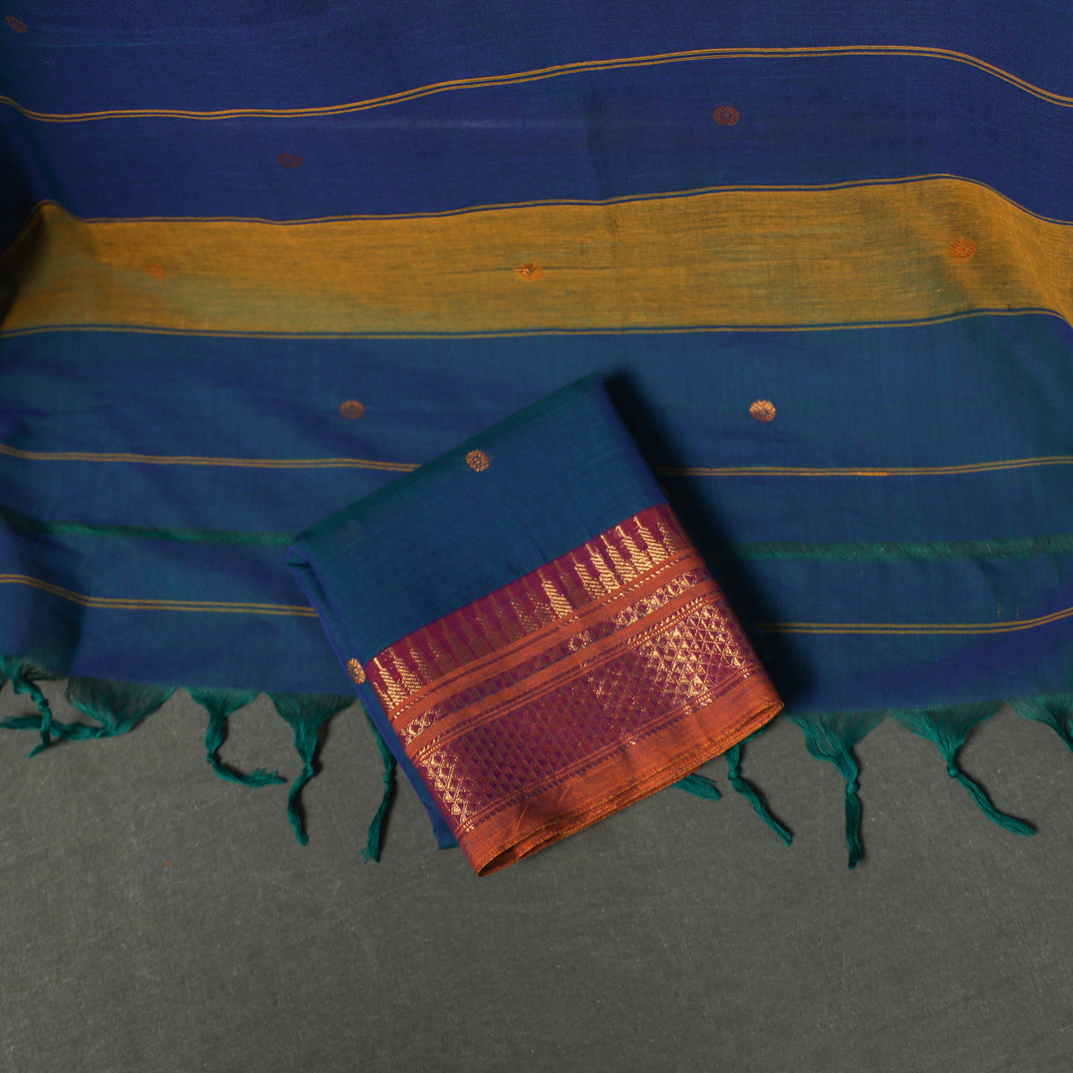Dharwad Buti Cotton Plain Zari Border Unstitched Dress Material: Kurta, Bottom & Dupatta 52