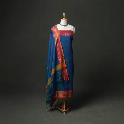 Dharwad Buti Cotton Plain Zari Border Unstitched Dress Material: Kurta, Bottom & Dupatta 52