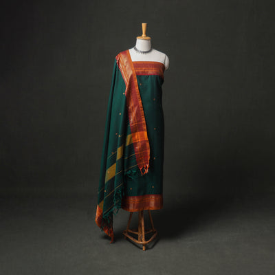 Dharwad Buti Cotton Plain Zari Border Unstitched Dress Material: Kurta, Bottom & Dupatta 53