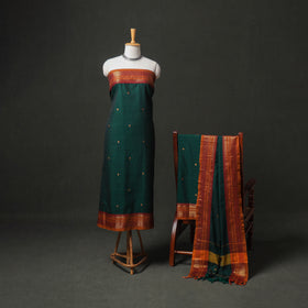 Dharwad Buti Cotton Plain Zari Border Unstitched Dress Material: Kurta, Bottom & Dupatta 53