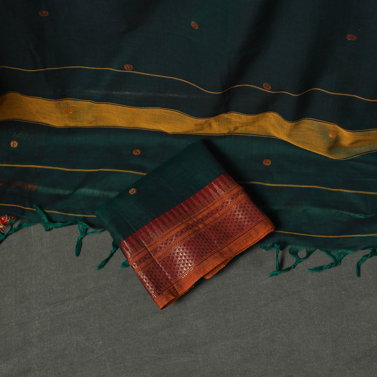 Dharwad Buti Cotton Plain Zari Border Unstitched Dress Material: Kurta, Bottom & Dupatta 53