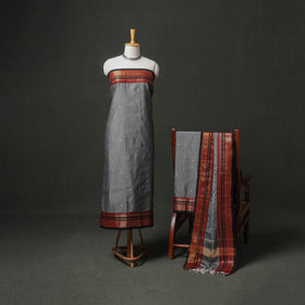 Dharwad Buti Cotton Plain Zari Border Unstitched Dress Material: Kurta, Bottom & Dupatta 54