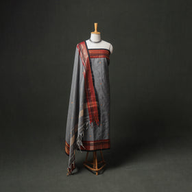 Dharwad Buti Cotton Plain Zari Border Unstitched Dress Material: Kurta, Bottom & Dupatta 54