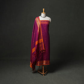 Dharwad Buti Cotton Plain Zari Border Unstitched Dress Material: Kurta, Bottom & Dupatta 55