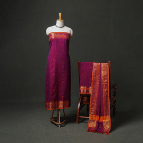 Dharwad Buti Cotton Plain Zari Border Unstitched Dress Material: Kurta, Bottom & Dupatta 55