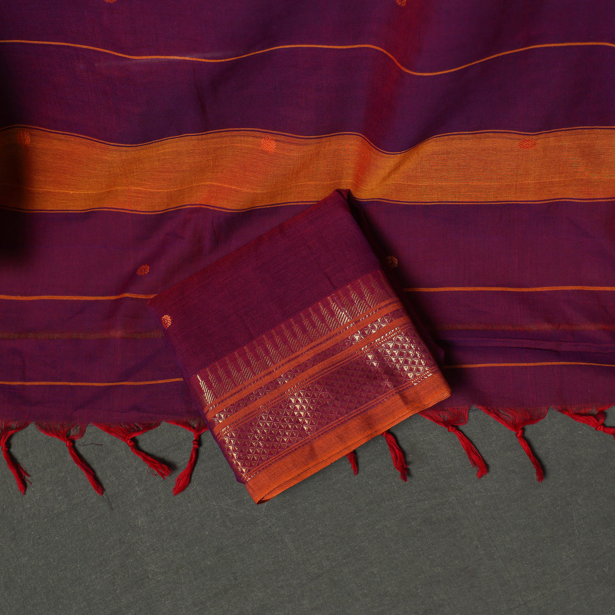 Dharwad Buti Cotton Plain Zari Border Unstitched Dress Material: Kurta, Bottom & Dupatta 55