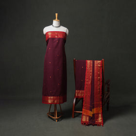 Dharwad Buti Cotton Plain Zari Border Unstitched Dress Material: Kurta, Bottom & Dupatta 56