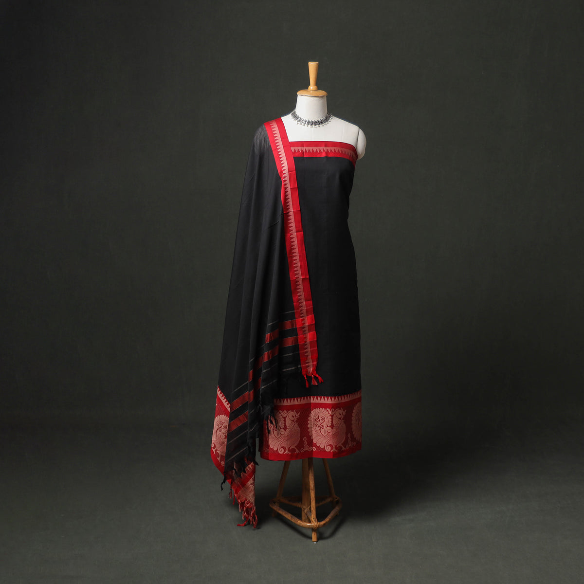 Dharwad Cotton Plain Thread Border Unstitched Dress Material: Kurta, Bottom & Dupatta 57