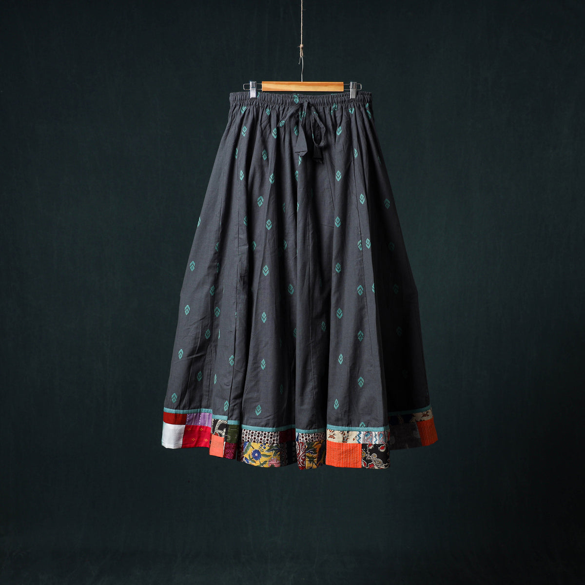 Jacquard 24 Kali Cotton Long Skirt with Patchwork Border 02