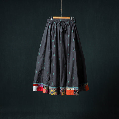 Black - Jacquard 24 Kali Cotton Long Skirt with Patchwork Border 02
