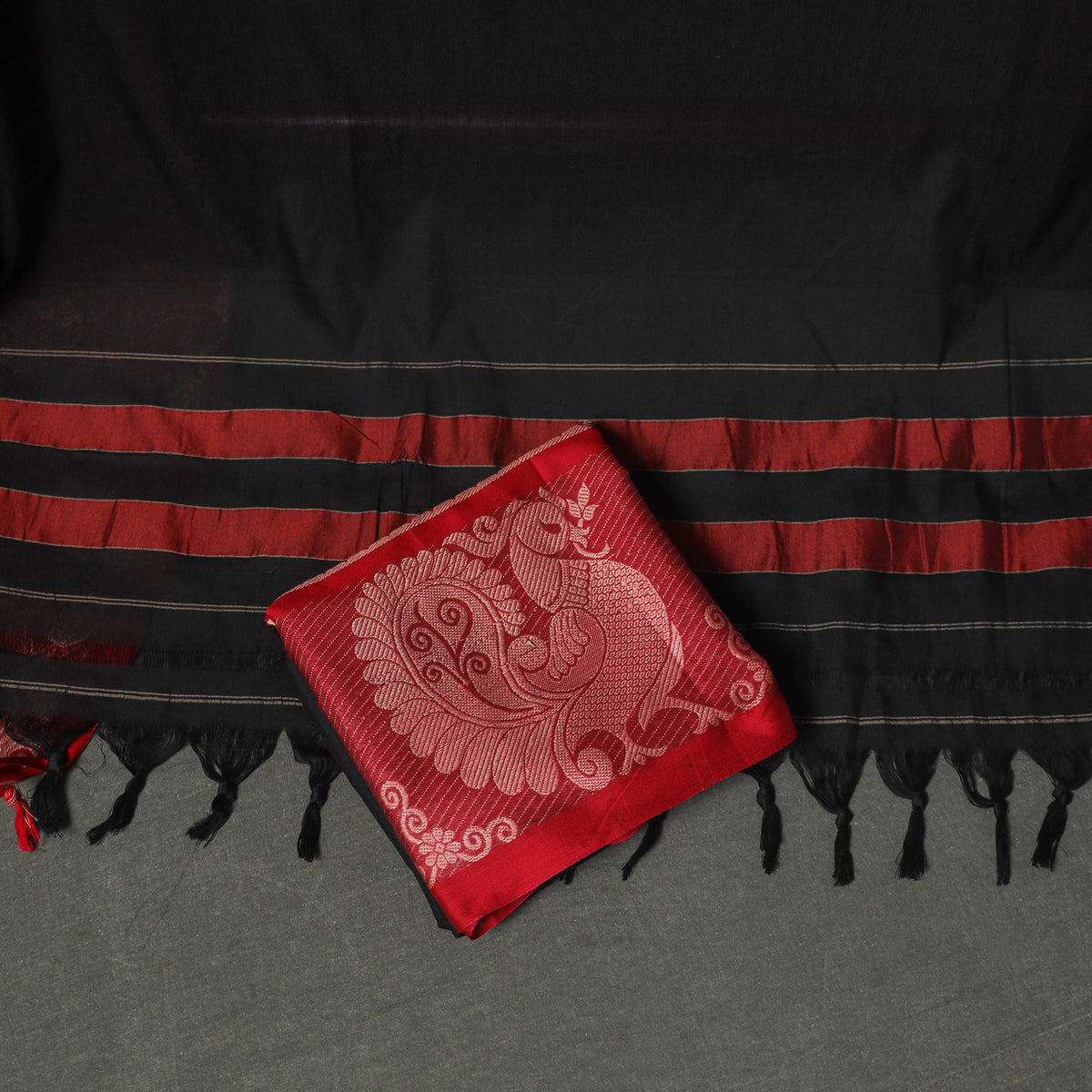 Dharwad Cotton Plain Thread Border Unstitched Dress Material: Kurta, Bottom & Dupatta 57