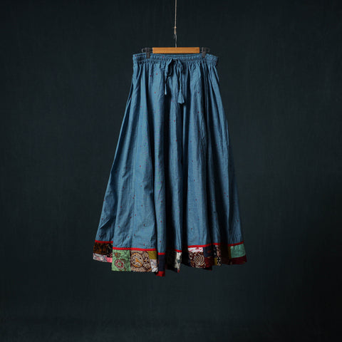 Blue - Jacquard 24 Kali Cotton Long Skirt with Patchwork Border 03