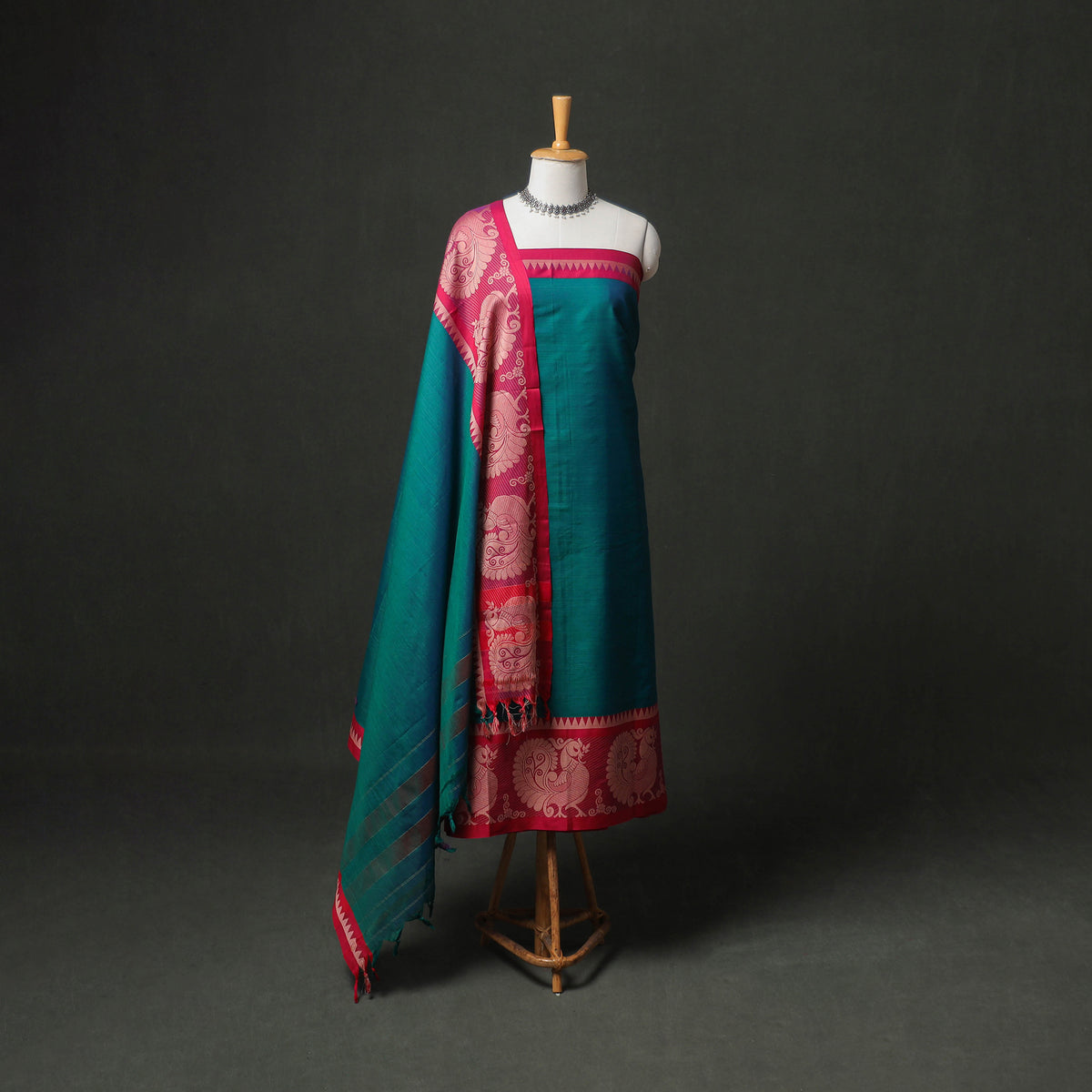 Dharwad Cotton Plain Thread Border Unstitched Dress Material: Kurta, Bottom & Dupatta 58