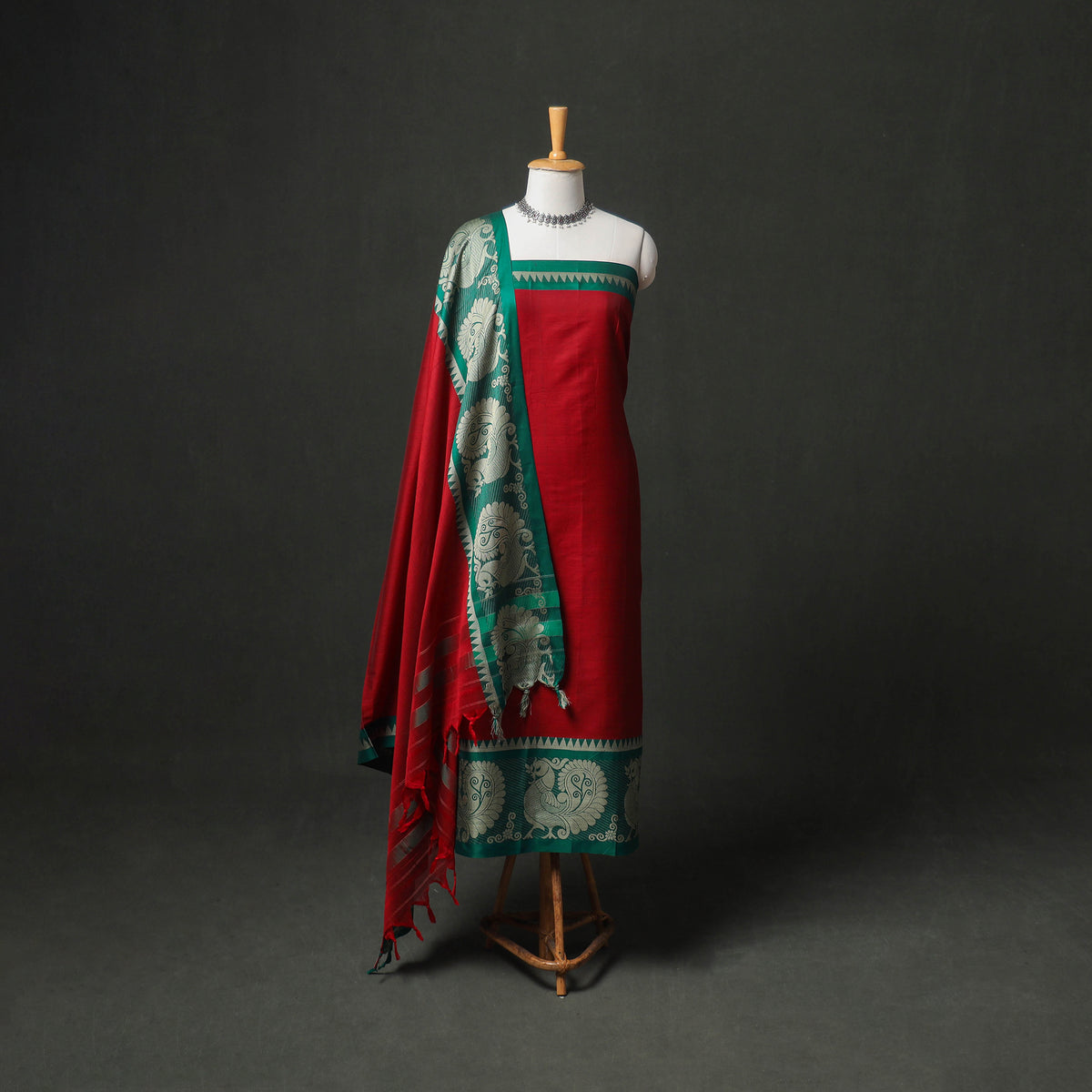 Dharwad Cotton Plain Thread Border Unstitched Dress Material: Kurta, Bottom & Dupatta 59
