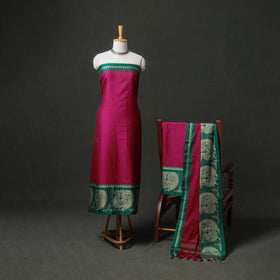 Dharwad Cotton Plain Thread Border Unstitched Dress Material: Kurta, Bottom & Dupatta 60