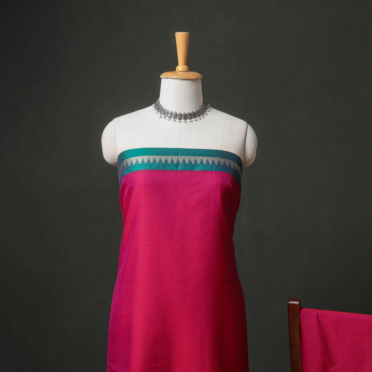 Dharwad Cotton Plain Thread Border Unstitched Dress Material: Kurta, Bottom & Dupatta 60