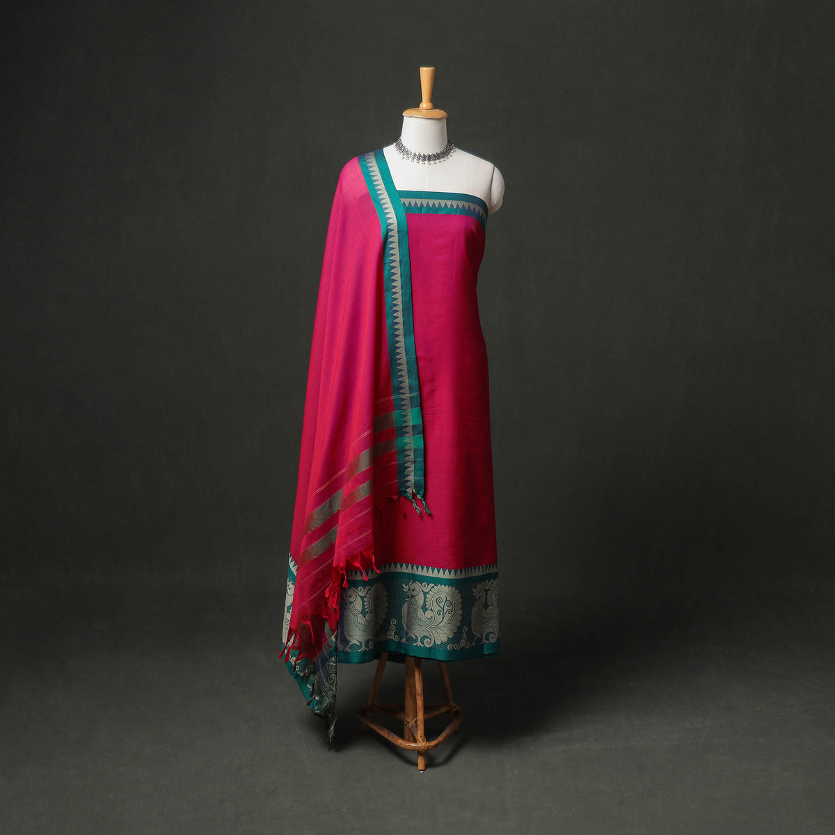Dharwad Cotton Plain Thread Border Unstitched Dress Material: Kurta, Bottom & Dupatta 60