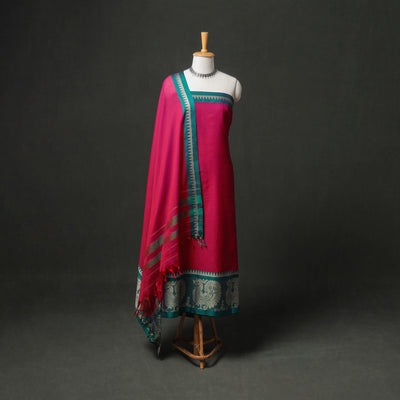 Dharwad Cotton Plain Thread Border Unstitched Dress Material: Kurta, Bottom & Dupatta 60