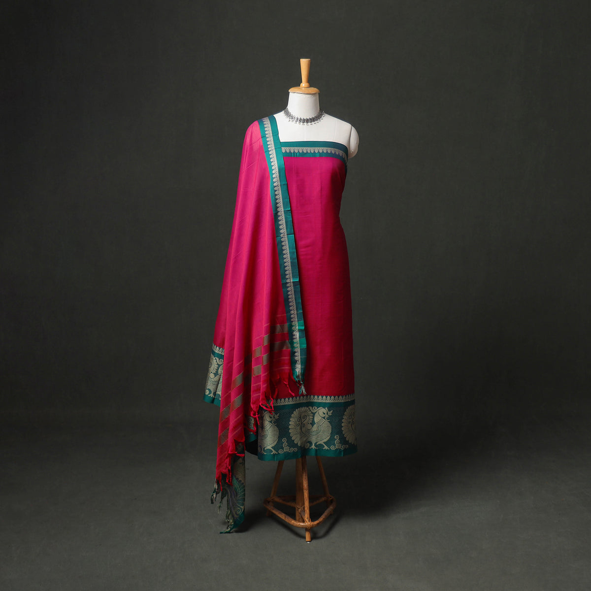 Dharwad Cotton Plain Thread Border Unstitched Dress Material: Kurta, Bottom & Dupatta 61