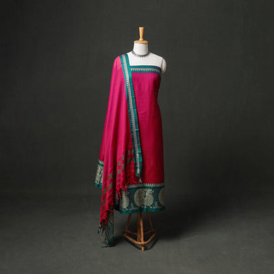 Dharwad Cotton Plain Thread Border Unstitched Dress Material: Kurta, Bottom & Dupatta 61