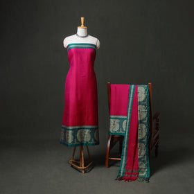 Dharwad Cotton Plain Thread Border Unstitched Dress Material: Kurta, Bottom & Dupatta 61