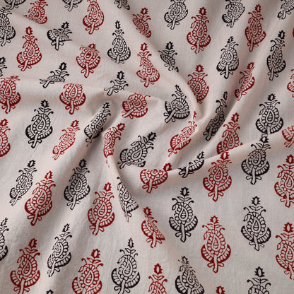 White - Bagh Block Printed Cotton Fabric 09