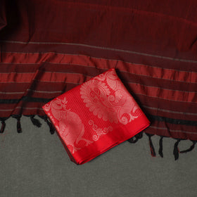 Maroon - Dharwad Cotton Plain Thread Border Unstitched Dress Material: Kurta, Bottom & Dupatta 62