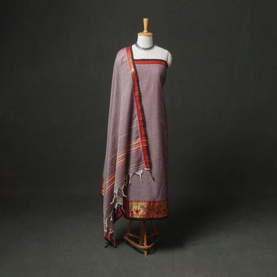Purple - dharwad cotton plain zari border unstitched dress