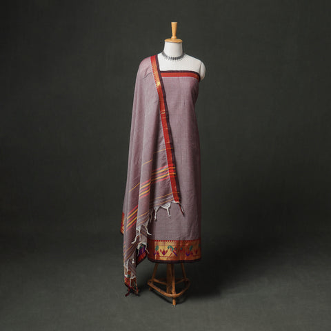 Dharwad Cotton Plain Zari Border Unstitched Dress Material: Kurta, Bottom & Dupatta 63