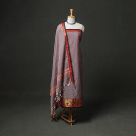 Purple - dharwad cotton plain zari border unstitched dress