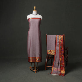 Purple - dharwad cotton plain zari border unstitched dress