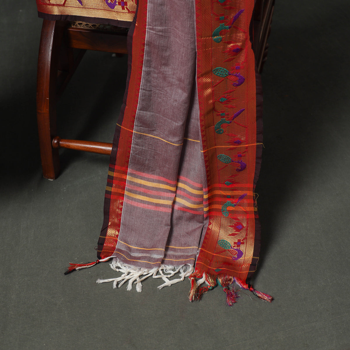 Purple - dharwad cotton plain zari border unstitched dress