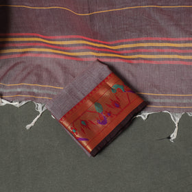 Purple - dharwad cotton plain zari border unstitched dress