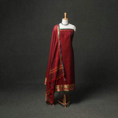 Dharwad Cotton Plain Zari Border Unstitched Dress Material: Kurta, Bottom & Dupatta 64
