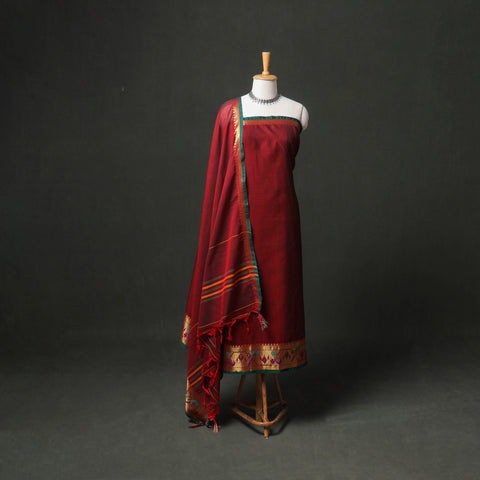 Dharwad Cotton Plain Zari Border Unstitched Dress Material: Kurta, Bottom & Dupatta 64