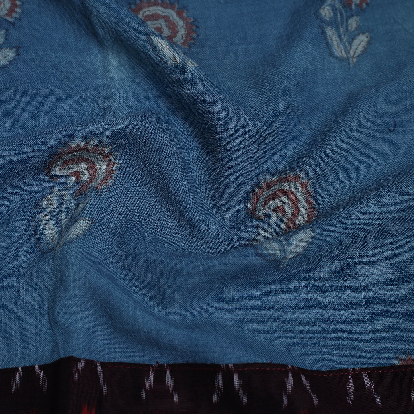 Blue - Block Print Woollen Akola Blouse Piece 28