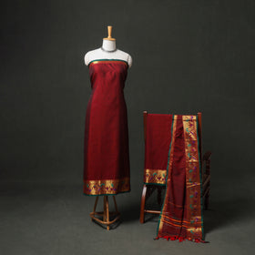 Dharwad Cotton Plain Zari Border Unstitched Dress Material: Kurta, Bottom & Dupatta 64