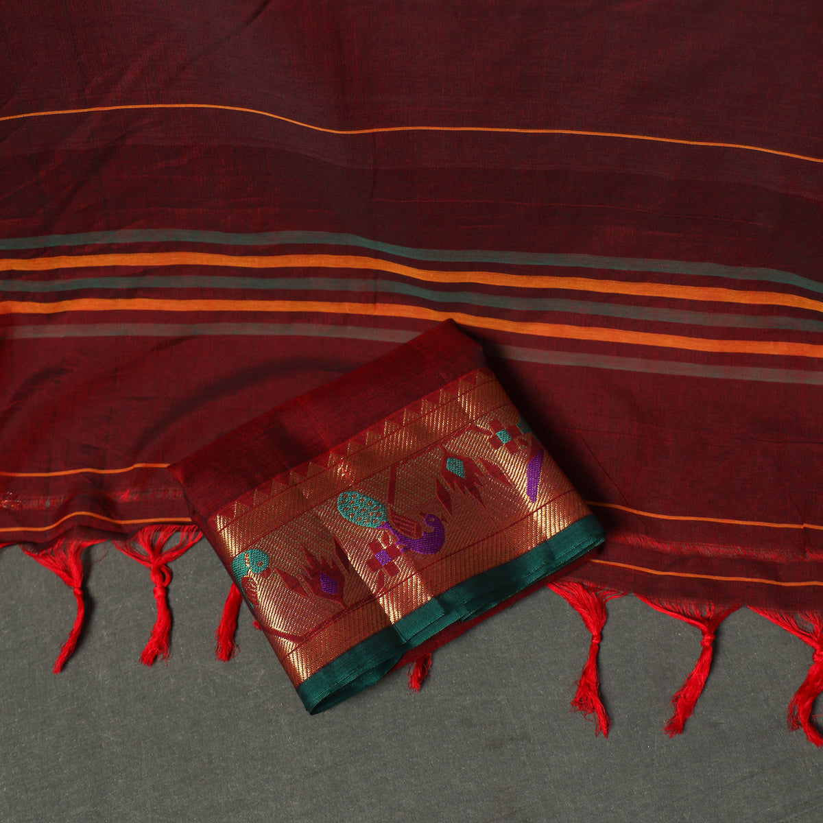 Dharwad Cotton Plain Zari Border Unstitched Dress Material: Kurta, Bottom & Dupatta 64