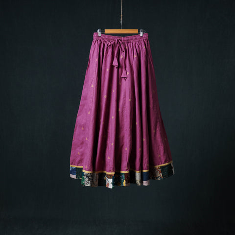 Purple - Jacquard 24 Kali Cotton Long Skirt with Patchwork Border 13