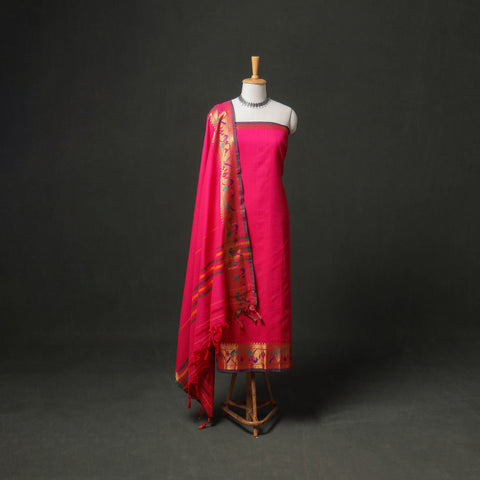 Dharwad Cotton Plain Zari Border Unstitched Dress Material: Kurta, Bottom & Dupatta 66