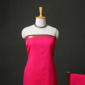 Pink - dharwad cotton plain zari border unstitched dress