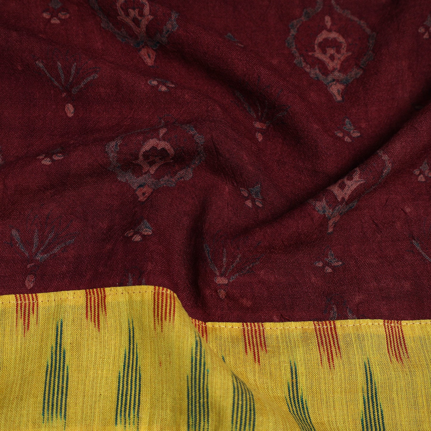 Maroon - Block Print Woollen Bagh Blouse Piece 36