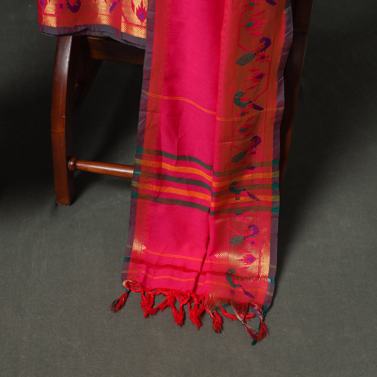 Pink - dharwad cotton plain zari border unstitched dress