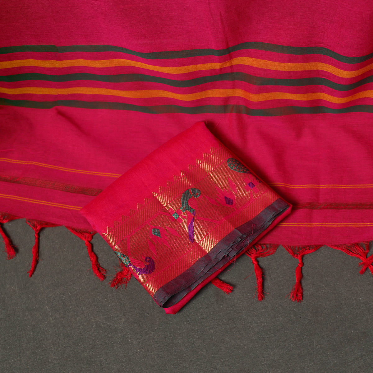 Pink - dharwad cotton plain zari border unstitched dress
